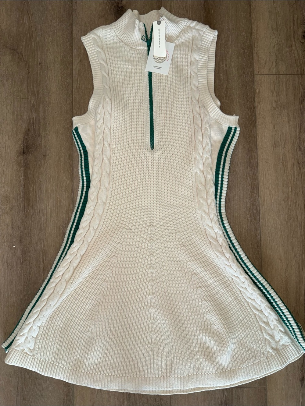 NWT Daily Practice White Cable Knit Side Lines Half Zip Dress Anthropologie L